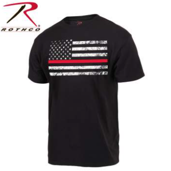 Black Rothco Thin Red Line Flag T-Shirt